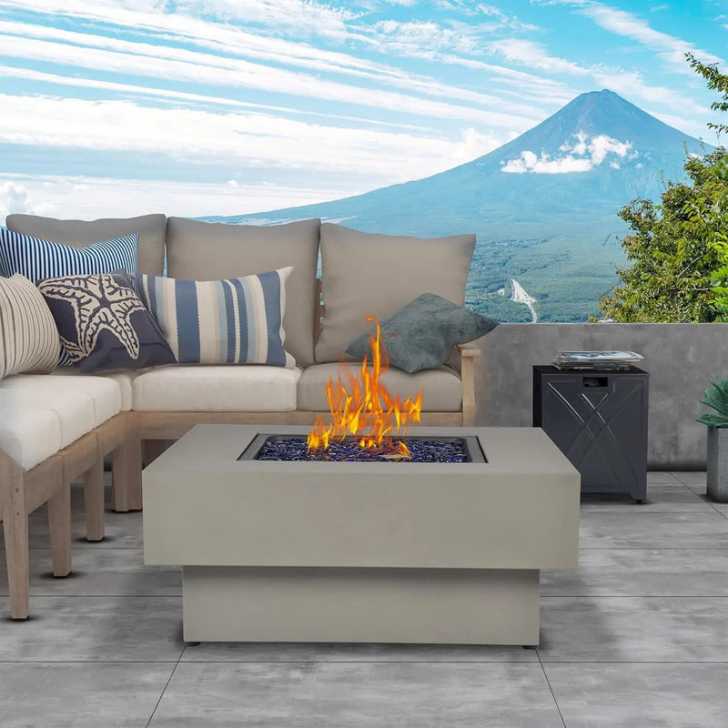 32.5-inch Outdoor Gas Fire Pit with 20lb Propane Tank Cover Table, 50,000BTU Propane Gas Fire Pits for Outside Patio w/Square Burner Lid, Glass Rocks, Pre-Attached 10ft External Gas Hose by GreenHaven Gardens