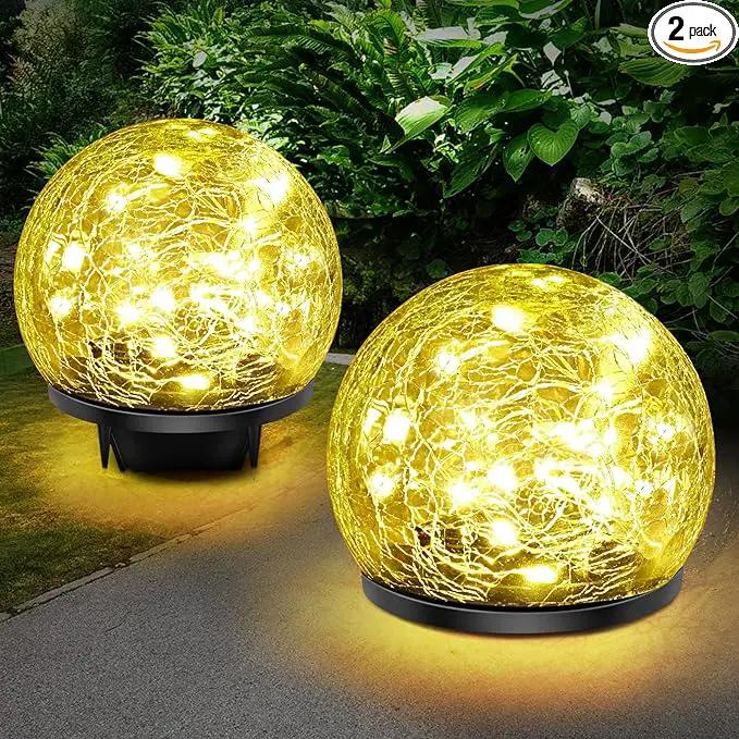 Solar Garden Lights, 2 Pack 80 LED Cracked Glass Solar Globe Lights Outdoor Decoration, Upgraded Waterproof Warm White Ball Lights for Yard Pathway Patio Lawn Christmas Outside Decor, 5.9" by GreenHaven Gardens