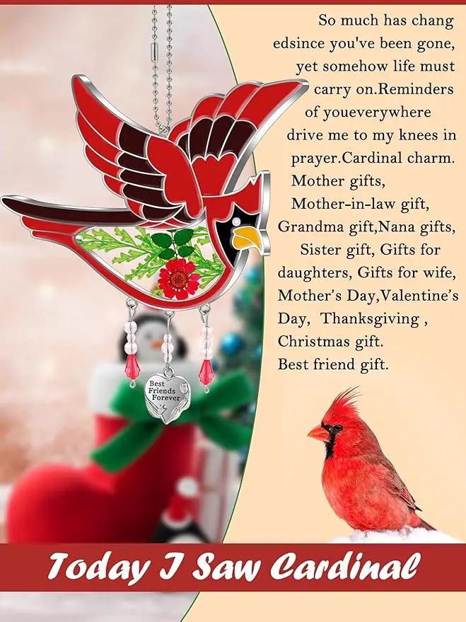 KY&BOSAM Best Friend Forever Cardinal Suncatcher Gifts for Friend Hand-Painted Garden Ornament Hanging Wind Chime with Pressed Flower Cardinal Embedded in Glass Mother`s Day Birthday Christmas by GreenHaven Gardens