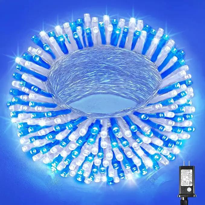 100 LED Christmas Lights Outdoor - 33ft Christmas String Lights 8 Modes Plug in Waterproof Twinkle Fairy Lights with Timer Memory for Indoor Outside Bedroom Home Party Decoration, Blue&White by GreenHaven Gardens