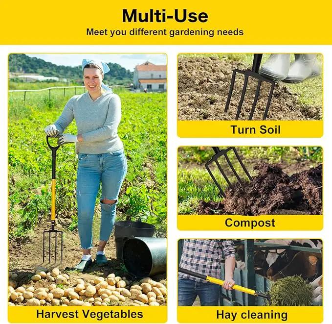 Pitch Fork, 4 Tine Heavy Duty Garden Fork with Ergonomic No-Slip D-Grip Handles, 45 Inches Long Handle Spading Fork, Perfect for Gardening Digging, Land Management, Yard work, Farming (Black) by GreenHaven Gardens