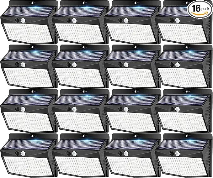 [ 16 Packs] Solar Motion Sensor Lights Outdoor, Solar Fence Lights with 3 Lighting Modes, Solar Powered Security Lights Waterproof for Outside Yard Wall Garden Backyard Deck Step Garage by GreenHaven Gardens
