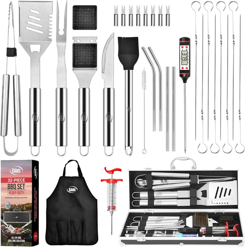 Kaluns Grilling Accessories, Dad Gifts for Christmas Grilling Gifts, Heavy Duty Stainless Steel Grill Set BBQ Grill Accessories for Outdoor Grill with Aluminum Case and Apron, Best Gifts for Men Dad by GreenHaven Gardens