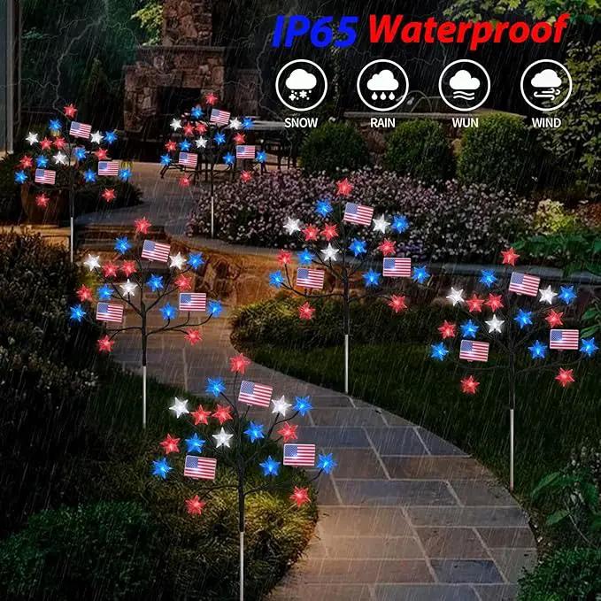 HUGSVIK 4 Packs 80LED 4th of July Decorations Outdoor, Upgraded Red White and Blue Solar Lights with Stars & American Flags, Outdoor Memorial Day Decorations Patriotic Lights for Yard Pathway Garden by GreenHaven Gardens
