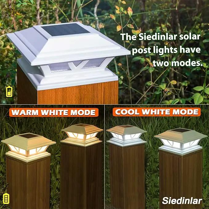 SIEDiNLAR Solar Post Lights Outdoor 2 Modes LED Fence Deck Cap Light for 4x4 5x5 6x6 Posts Garden Patio Decoration Warm White/Cool White Lighting White (6 Pack) by GreenHaven Gardens