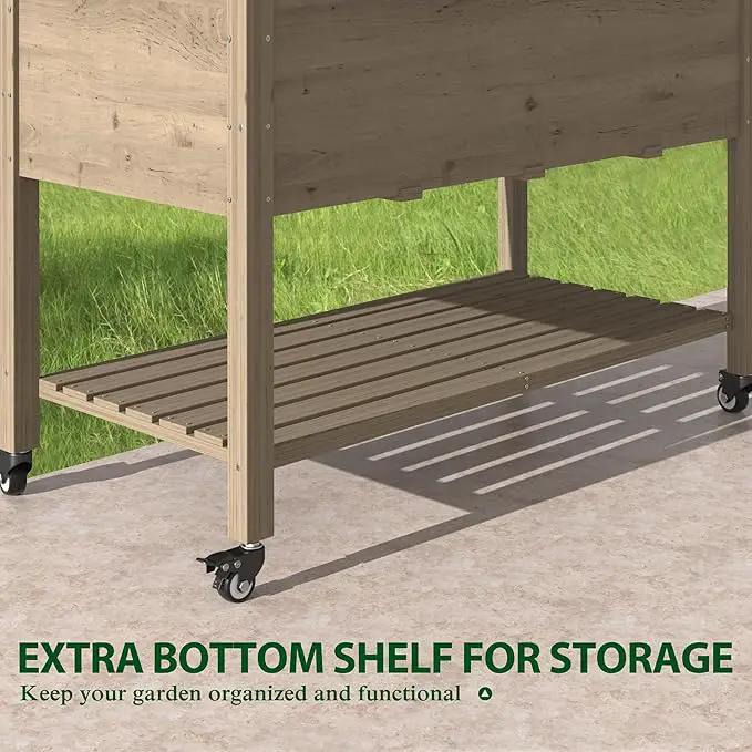 MUPATER 4x2FT Raised Garden Bed, Planter Box with Four Wheels and Legs for Herbs, Flowers and Vegetables, Elevated Garden Bed with Drainage Holes for Greenhouse, Garden, Farm, Brown by GreenHaven Gardens