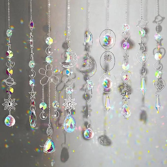Maitys 9 Pcs 6 Pcs Crystal Suncatcher Sun Catchers Indoor Window Hanging Sun Catchers with Light Catcher with Prisms and Agate Slices for Indoor Outdoor Home Garden Wedding Decor (Elegant) by GreenHaven Gardens