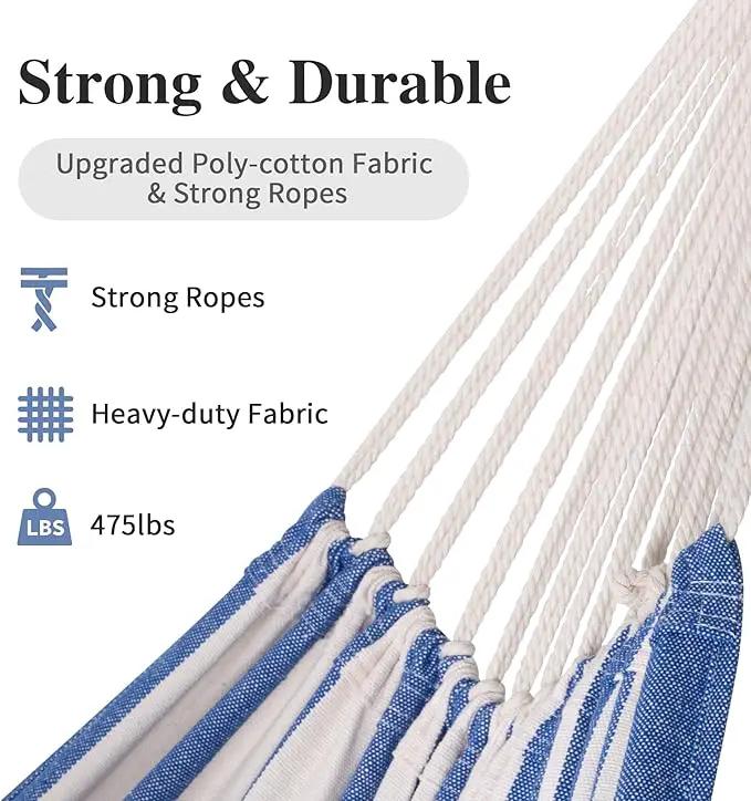 SUNCREAT Large Hammocks for Outside, Long Replacement Hammock Two Person for Stand, Blue White Stripes by GreenHaven Gardens