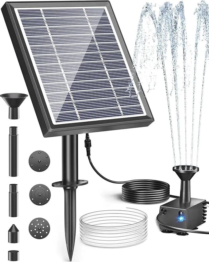 Biling Solar Fountain for Bird Bath, Solar Panel Kit Outdoor Solar Water Pump with 4ft Tubing for Hummingbird Bath, Small Pond and Fish Tank by GreenHaven Gardens