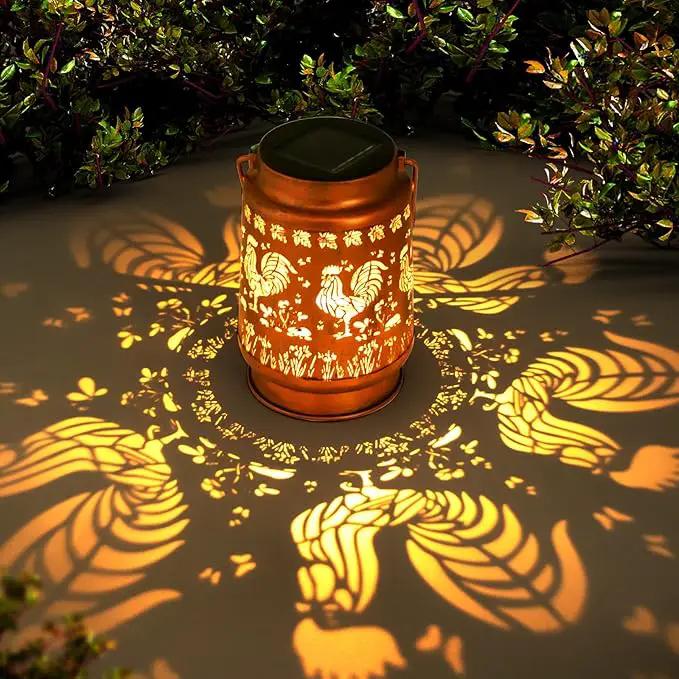 Solar Lanterns Outdoor Garden Decor,Chicken Gifts for Women, Mom, Grandma, Birthday, Thanksgiving, Decorative Waterproof Hanging Metal LED Light for Yard, Patio, Lawn, Landscape, Backyard (Rooster) by GreenHaven Gardens