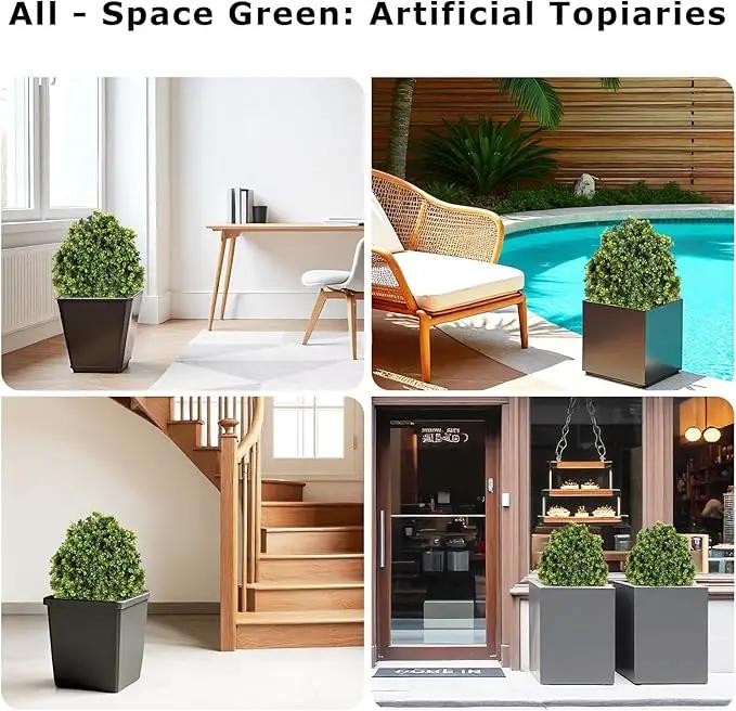 27“ Realistic Artificial Boxwood Topiary Trees Set of 2, Faux Boxwood Plants Outdoor UV-Resistant, No Maintenance Curb Appeal Fake Evergreen Bushes & Shrubs for Front Porch Outside Planter Decor by GreenHaven Gardens