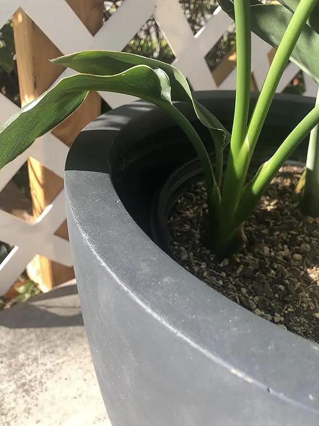 Kante 18 Inch Dia Round Concrete Planter, Indoor Outdoor Large Plant Pot with Drainage Hole and Rubber Plug for Home Patio Garden, Dark Gray by GreenHaven Gardens