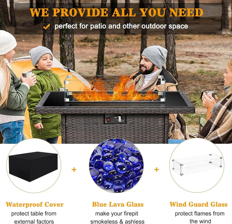 LayinSun 44" Propane Gas Fire Pit Table, 55000 BTU Rectangular Fire Pit with Glass Wind Guard for Outside Patio Deck Garden Backyard by GreenHaven Gardens