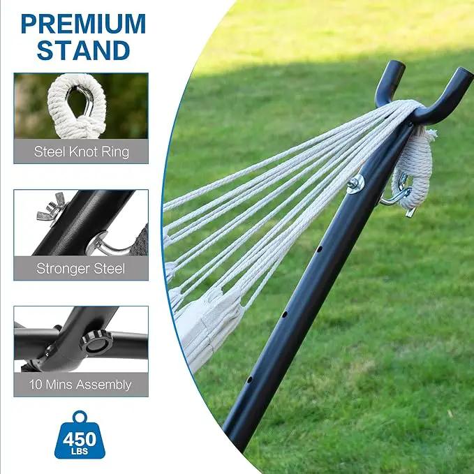 PNAEUT Double Hammocks with Stand for Outside, Portable Space Saving Heavy-Duty Steel Stand for Indoor Outdoor Patio with Carrying Bag, 450 lbs Capacity (Beige) by GreenHaven Gardens