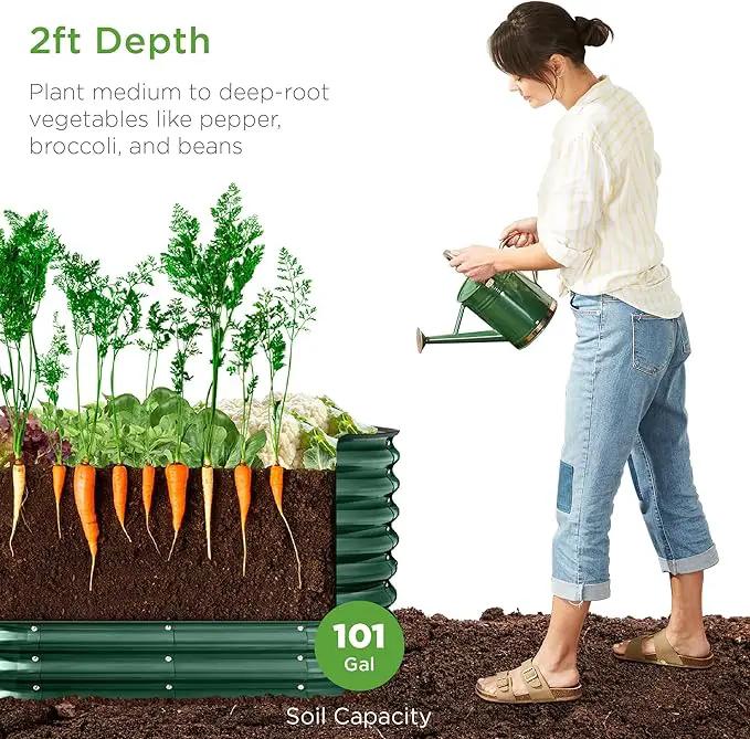 Best Choice Products 4x2x2ft Outdoor Metal Raised Garden Bed, Oval Deep Root Planter Box for Vegetables, Flowers, Herbs, and Succulents w/ 101 Gallon Capacity, Rubber Edge Guard - Dark Green by GreenHaven Gardens