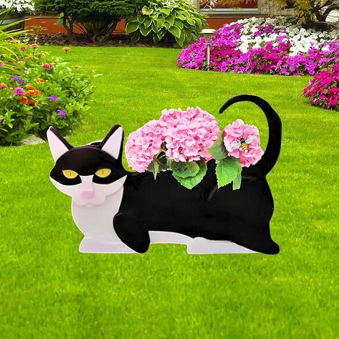 Black and White Cat Planter Plant Pots,Cute Garden Cat Flower Planter,Cat Planters Birthday Gifts for Women,Office,Indoor/Outdoor Decor(12.5 * 5.6 * 7.8in) by GreenHaven Gardens