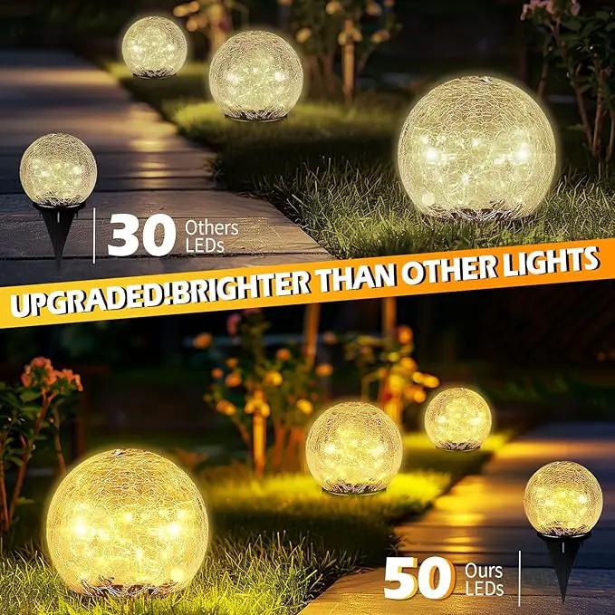 Garden Solar Ball Lights Outdoor Waterproof, 50 LED Cracked Glass Globe Solar Power Ground Lights for Path Yard Patio Lawn, Christmas Decoration Landscape Warm White(2 Pack 4.7'') by GreenHaven Gardens
