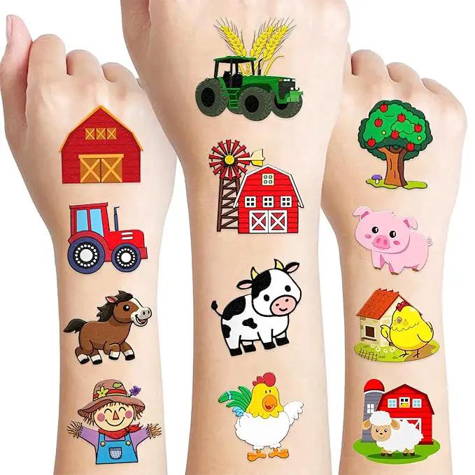 72 PCS Farm Barnyard Animal Pre-Cut Temporary Tattoos Sticker Birthday Decorations Party Supplies Favors Gift Boy Girl Farmhouse Cow Chicken Tattoo School Reward Themed (Normal) by GreenHaven Gardens