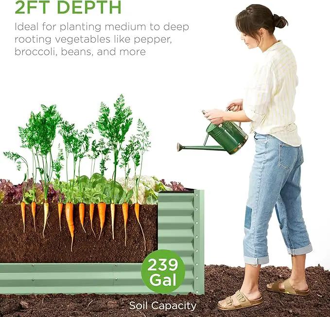 Best Choice Products 8x2x2ft Outdoor Metal Raised Garden Bed, Rectangular Deep Root Planter Box for Vegetables, Flowers, Herbs, and Succulents w/ 239 Gallon Capacity - Sage Green by GreenHaven Gardens