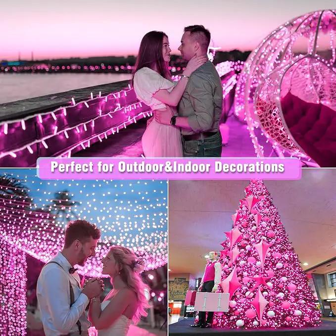 100 LED Pink String Lights, 33ft Pink Christmas Lights Outdoor 8 Modes Clear Wire, Plug in Waterproof Twinkle Fairy Lights for Bedroom Indoor Wedding Christmas Decorations by GreenHaven Gardens