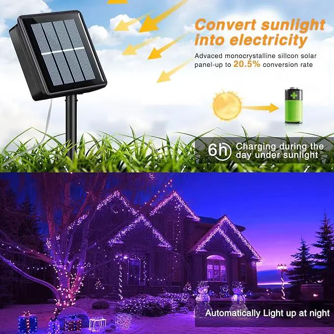 QITONG 4 Pack Purple Solar Fairy Lights, Each 33ft 100 LED Solar Christmas Lights, 8 Modes Solar Twinkle String Lights by GreenHaven Gardens