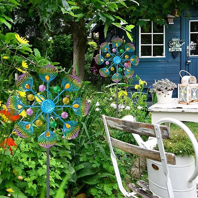 Peacock Wind Spinner Outdoor, Standing Wind Sculpture Yard Art Decorations, Metal Windmill for Patio Lawn & Garden Decor (1pcs-Blue Green) by GreenHaven Gardens