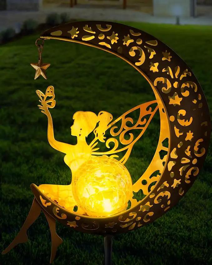 Solar Garden Statues Outdoor Decor, Fairy Moon Figurine Light Stake, Housewarming Ornament for Patio, Lawn, Yard, Pathway - Unique Gift Ideas for Gardening Mom Grandma by GreenHaven Gardens