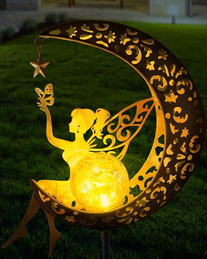 Solar Garden Statues Outdoor Decor, Fairy Moon Figurine Light Stake, Housewarming Ornament for Patio, Lawn, Yard, Pathway - Unique Gift Ideas for Gardening Mom Grandma by GreenHaven Gardens