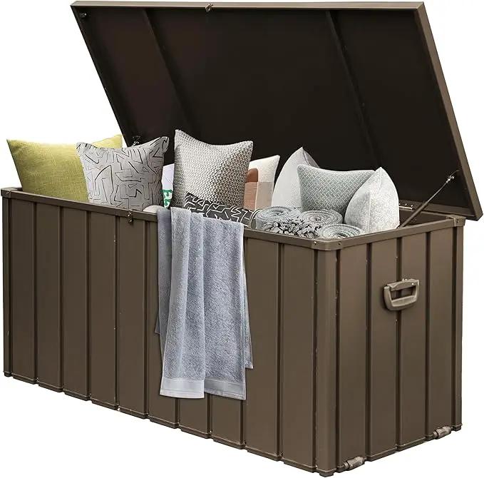 Domi Outdoor Deck Box 100 Gallon, Waterproof Lockable Steel Outdoor Storage Container for Outside Cushions, Garden Tools and Pools Equipment (Dark Brown) by GreenHaven Gardens
