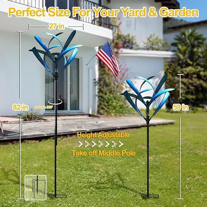 LimeHill Wind Spinner for Yard and Garden - Large Metal Kinetic Wind Sculptures for Outdoor Decorations (Blue Lotus 2) by GreenHaven Gardens