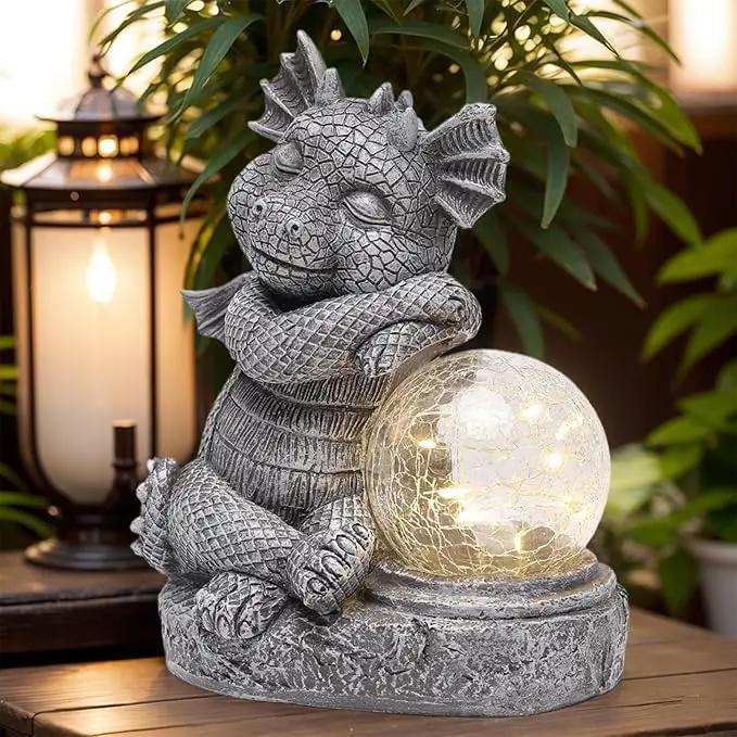Garden Outdoor Dragon Statue Holding Solar Magic Orb LED Light Resin Adorable Baby Dragon Figurines for Patio Balcony Yard Lawn Garden Unique Housewarming Gift for Mom Grandma by GreenHaven Gardens