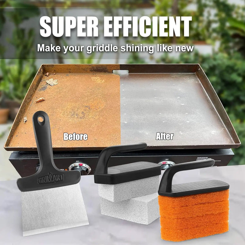 GRILLART Griddle Cleaning Kit for Blackstone, Flat Top Grill Cleaning Kit with Grill Stone, Griddle Scraper, Scouring Pad and Handles, Multifunctional Griddle Accessories for Rusty Grills, Orange by GreenHaven Gardens
