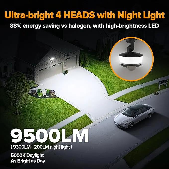 LUTEC 84W 9500LM LED Security Light Motion Sensor Outdoor Lights with Night Light, 4 Head LED Flood Lights Outdoor 5000K Daylight, IP65 Waterproof, Motion Detected Lights for Outside (Black) by GreenHaven Gardens