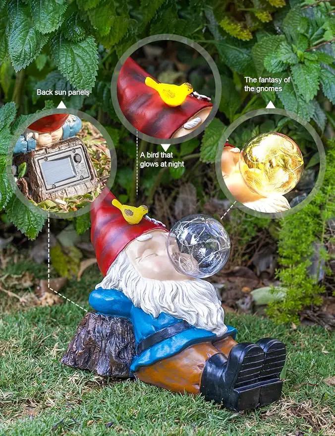 Solar Garden Statue Gnome Figurine Lights, Funny Sleepy Gnomes Dreaming, Outdoor Garden Decorations for Patio Porch，Gifts for Women Mum by GreenHaven Gardens