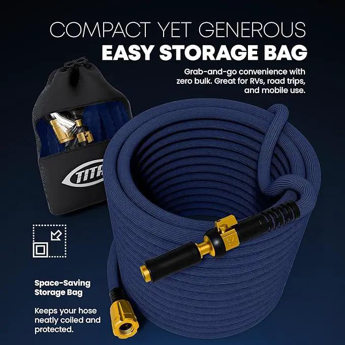 TITAN Flexible Garden Hose 65FT – Ultra Lightweight, Heavy Duty Water Hose with Brass Fittings & Jet Nozzle – Kink-Free, Non-Expanding, Durable Fabric Hose for Yard, Lawn, Car Wash, Outdoor Use by GreenHaven Gardens