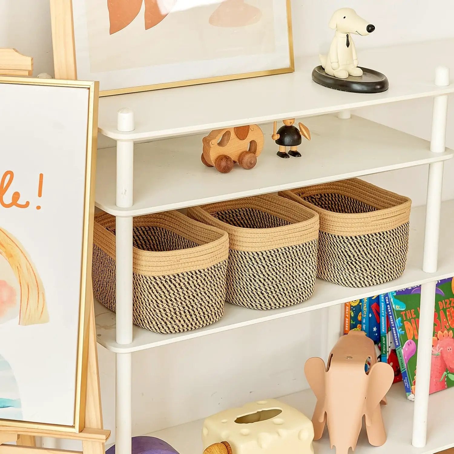 Small Cotton Rope Basket – Storage Bin for Organizing (10.6" x 6.7" x 6.7"), Bathroom Storage Basket for Shelf, Counter & Closet（Camel & Mixed Black） by GreenHaven Gardens