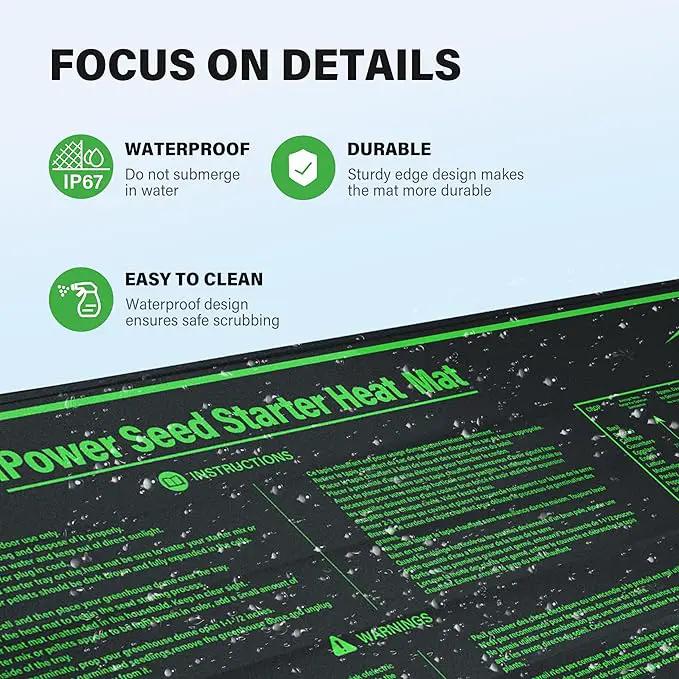 iPower 10" x 20" Durable Waterproof Seeding Heat Mat with Digital Thermometer for Providing Reliable Warmth for Indoor hydroponic Plant Germination by GreenHaven Gardens