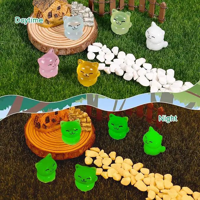 100 Pcs Luminous Mini Cat Figurines Resin Tiny Cat Animal Figurines Glow in The Dark Miniature Cat Statues Ornaments for DIY Cake Decoration Ornaments Crafts Moss Landscape Decoration by GreenHaven Gardens