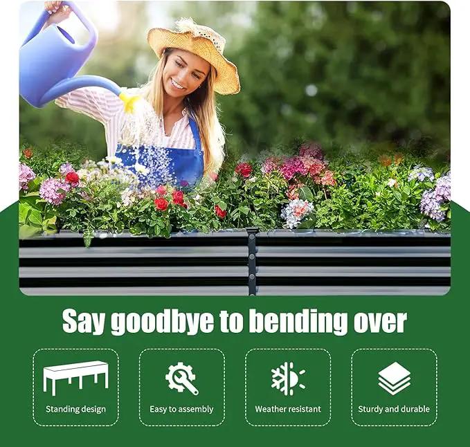 Land Guard Galvanized Raised Garden Bed with Legs, 96×24×32in Raised Garden Beds Outdoor with Drainage Holes, Planter Boxes Outdoor for Backyard, Patio, Balcony, 800lb Capacity, Gray by GreenHaven Gardens