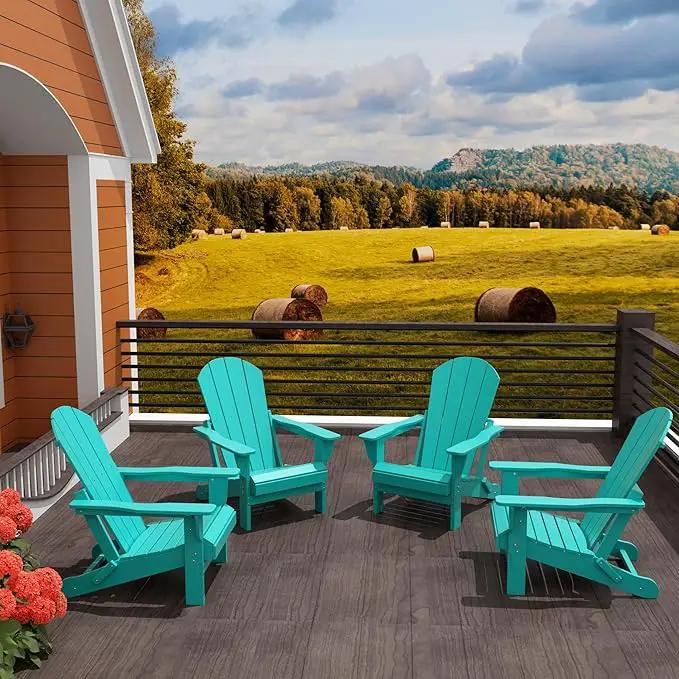 Westin Outdoors Laguna WO Home Furniture Adirondack Chair 4 PC Set Classic Outdoor Patio Folding Chair for Bon Fire Pit Lawn Backyard Beach Plastic Weather-Resistant (Turquoise) by GreenHaven Gardens