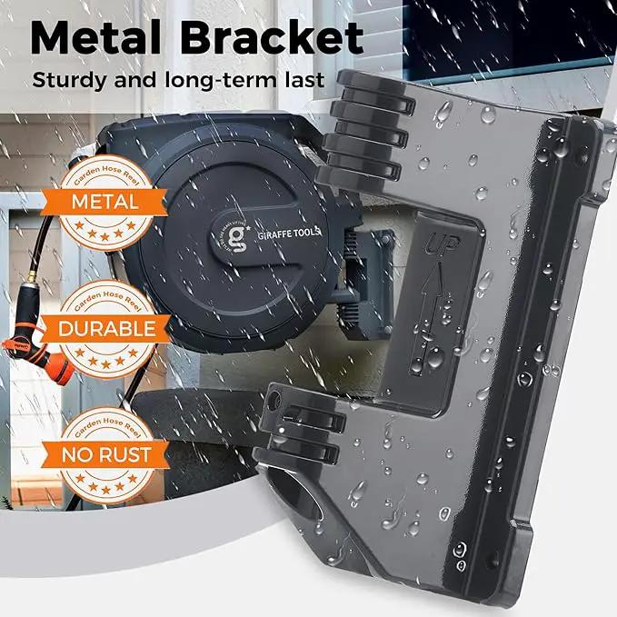 Giraffe Tools AW405/8MB Retractable Garden Hose Reel 5/8" x 90 ft PRO Metal Bracket, Heavy Duty, Any Length Lock Hose Reel, 90ft, Dark Grey by GreenHaven Gardens