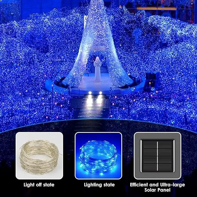 Solar String Lights Outdoor, 2-Pack Total 80FT 200 LED Solar Christmas Twinkle Lights Outside Waterproof Copper Wire 8 Modes Solar Fairy Lights for Garden Tree Party Birthday Christmas Decor (Blue) by GreenHaven Gardens