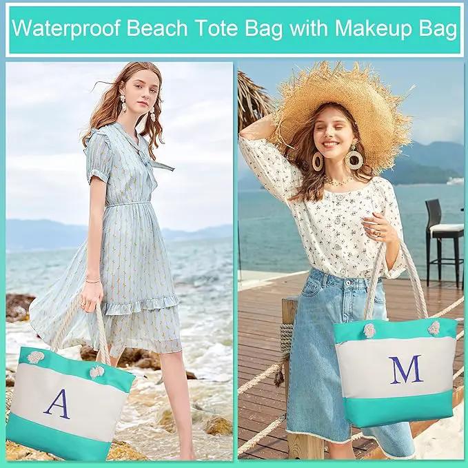YOOLIFE Beach Bags for Women - Initial Tote Waterproof Bag with Makeup Bag, Mothers Day Gifts for Women Mom Friend Birthday by GreenHaven Gardens