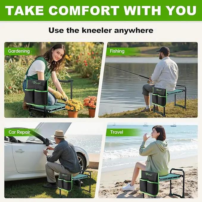 Bluesea Garden Kneeler and Seat - 2-in-1 Heavy Duty Garden Stool & Thick Kneeling Pad with Tool Pouch, Foldable Garden Bench for Planting, Weeding, Seniors, Women (350lbs Capacity) by GreenHaven Gardens