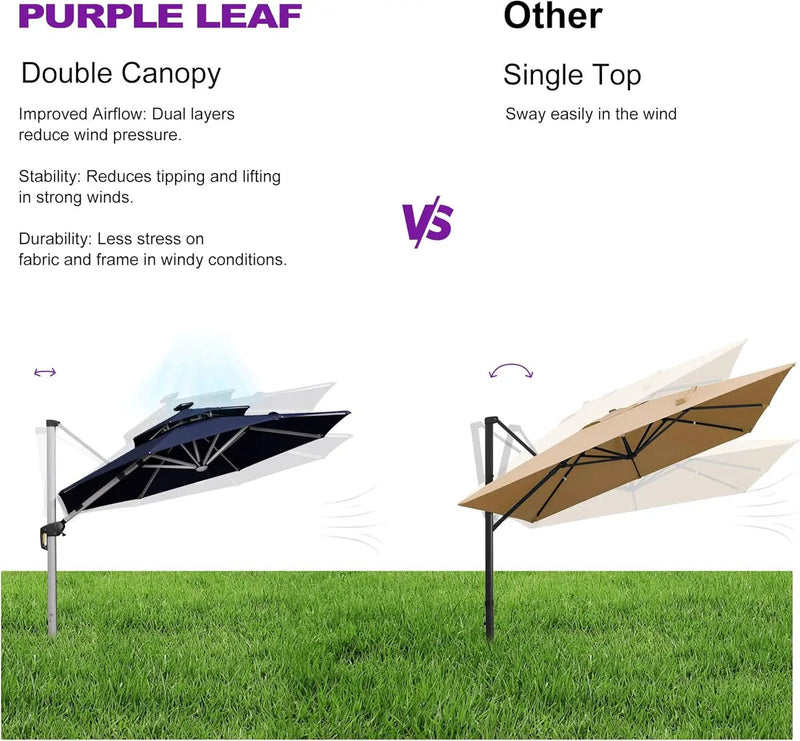 PURPLE LEAF 12ft Solar powered LED Patio Umbrella Outdoor Round Umbrella Large Cantilever Umbrellas with LED lights Windproof Offset Umbrellas Sun Umbrella for Garden Deck Pool Patio, Navy Blue by GreenHaven Gardens