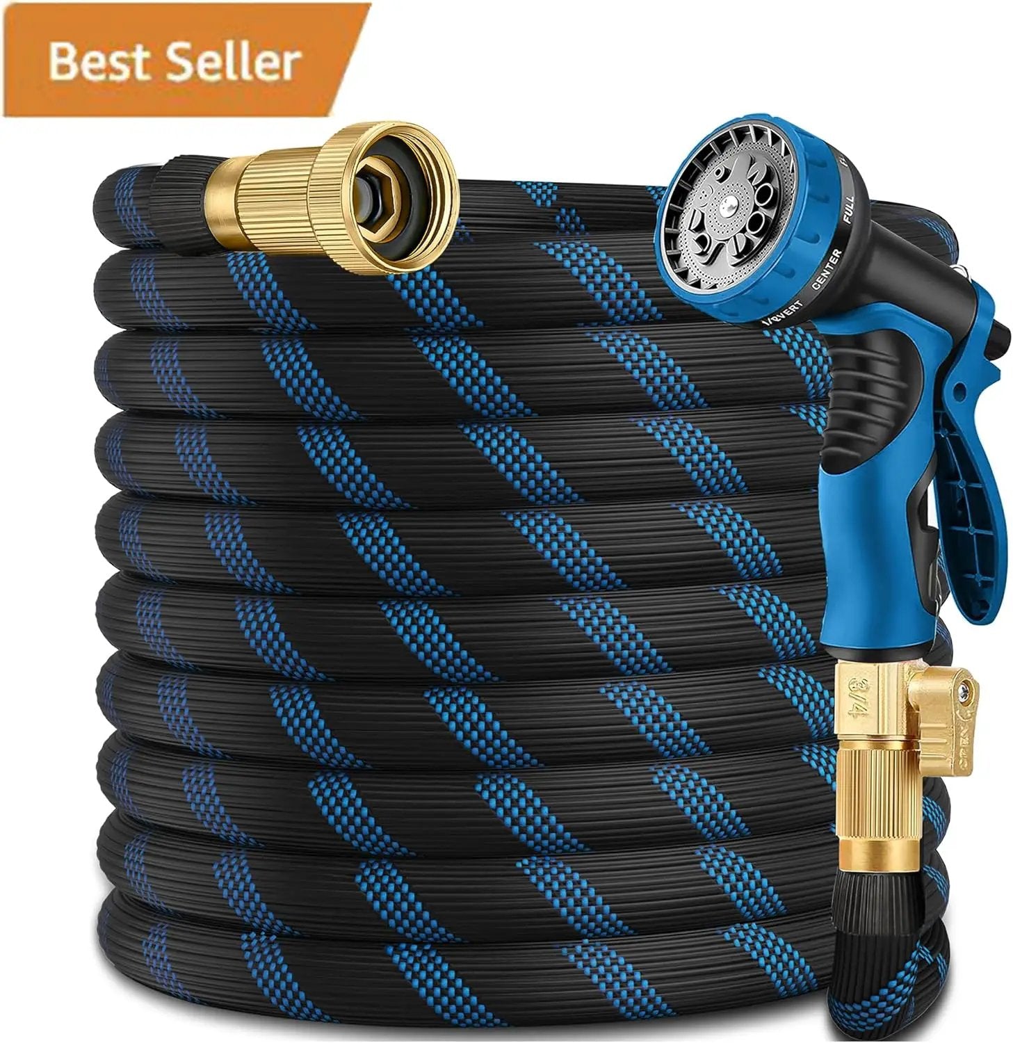 100ft Garden Hose - Water Hoses w/10 Function Spray Nozzle, 2025 New Superior Strength Flexible Hose, 3/4" Brass Connectors- Leakproof Lightweight Water Pipe for Gardening(Blue Black) by GreenHaven Gardens