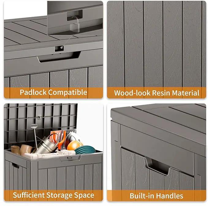 31 Gallon Resin Deck Box, Lockable Patio Outdoor Storage Box for Furniture, Garden Tools and Tools Storage, Waterproof Outside Storage Boxes - Grey by GreenHaven Gardens