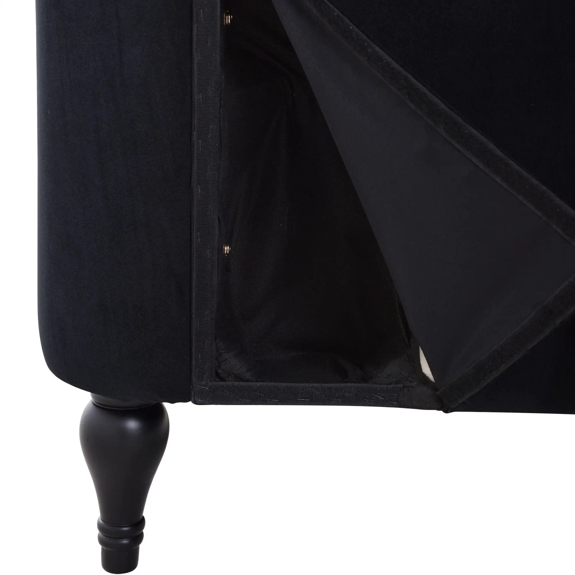 Velvet Chaise Lounge, Button Tufted Right Arm Facing Lounge Chair With Nailhead Trim For Living Room - Black by HouseOfZazla