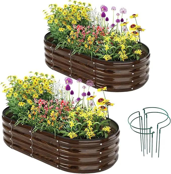 Galvanized Metal Raised Garden Bed Kit for Gardening Outdoor Planter Grow Garden Box Raised Flower Bed Galvanized Planter Outdoor Brown 2PC by GreenHaven Gardens