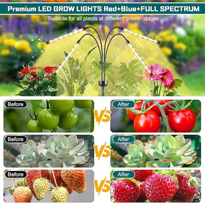 Grow Lights for Indoor Plants Full Spectrum with 15-63 inches Adjustable Tripod Stand Plant Light with 4/8/12H Timer with Remote Control by GreenHaven Gardens